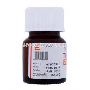 チロノーム,チロキシンナトリウム 25mcg,瓶側面,製造番号,製造日,消費期限 製造元:Abbott